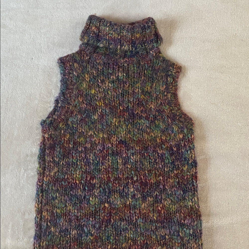 Handknit Multicolor Wool Turtleneck Vest